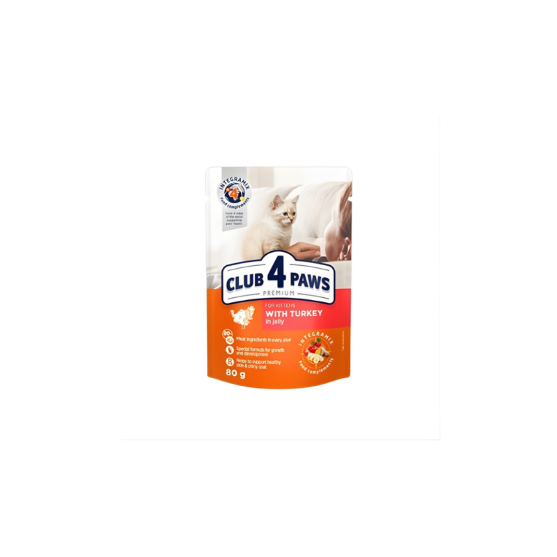 CLUB 4 PAWS Premium Kittens Wet Food With Turkey in Jelly Pouch 80 g
