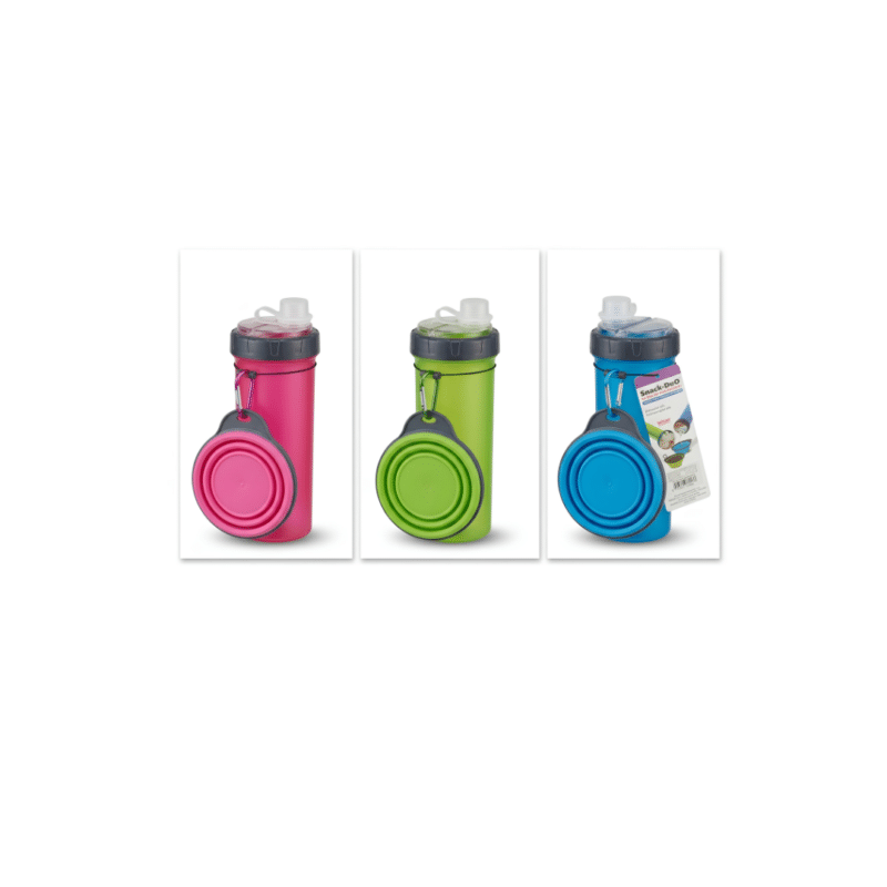 Snack duo pet bottle one drink and one snack same bottle green purple blue