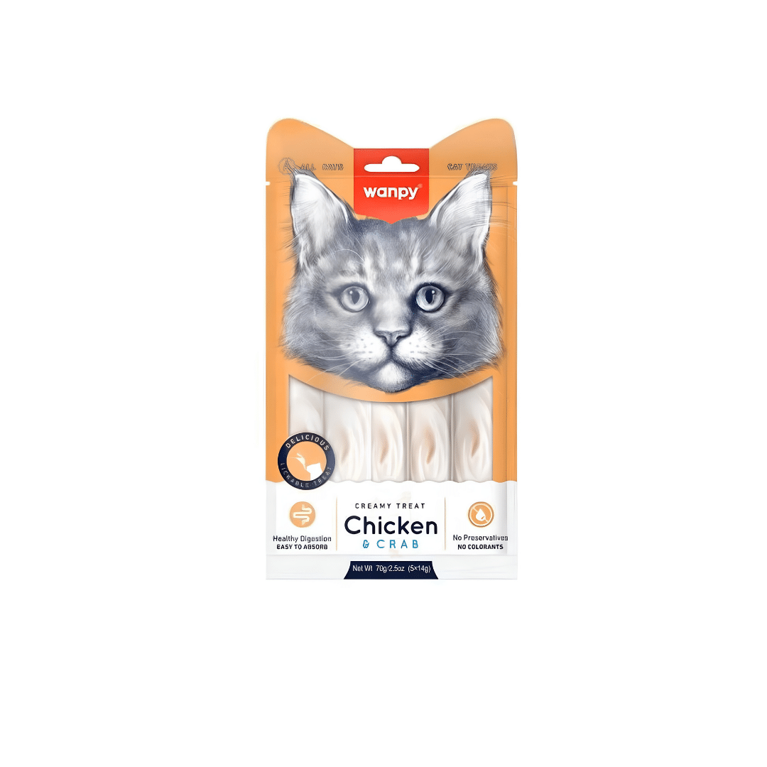 Wanpy Creamy Treat With Chicken And Crab Wanpy Creamy Treat With Chicken And Crab 5pieces x 14gm