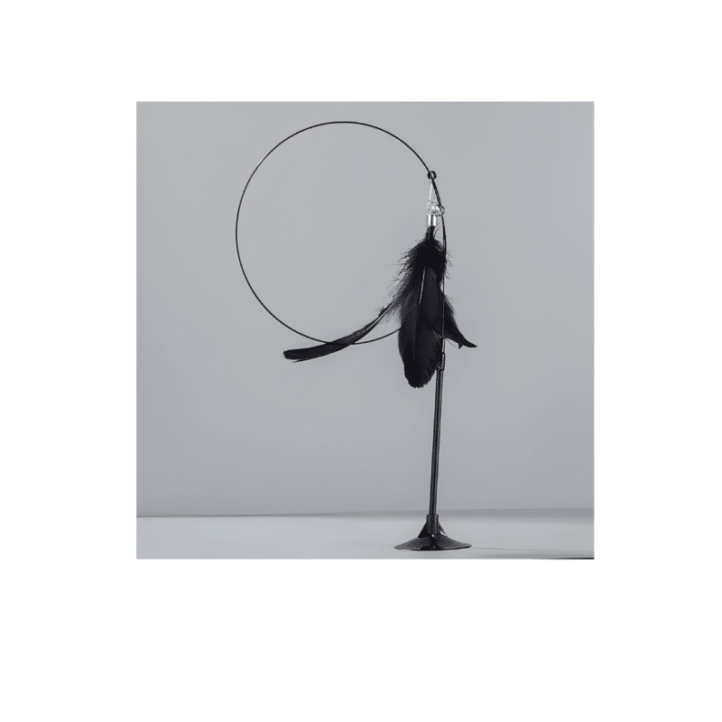 Interactive Cat Teaser Toy – Retractable Wire Wand with Suction Cup Base, Colorful Feather & Bell