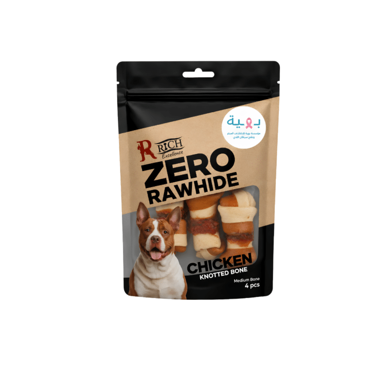 Rich Excellence ZERO RAWHIDE Chicken Knotted Bone Medium Bone 4Pcs with Wrapped Chicken