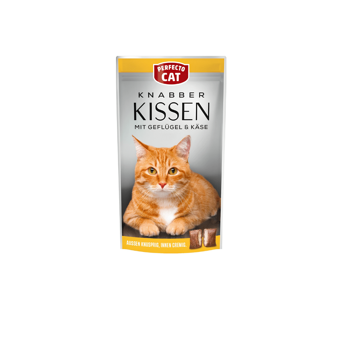 Perfecto Cat Crispy Pillows with Filling Adult Cats Snack Poultry & Cheese 50g Perfecto Cat Crispy Pillows with Filling Adult Cats Snack with Poultry & Cheese 50g