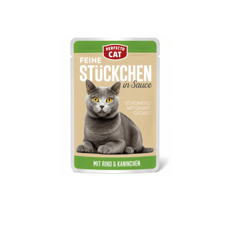 Perfecto Cat Fine Chunks in Sauce Adult Cat Wet Food Pouch With Beef & Rabbit 100gm