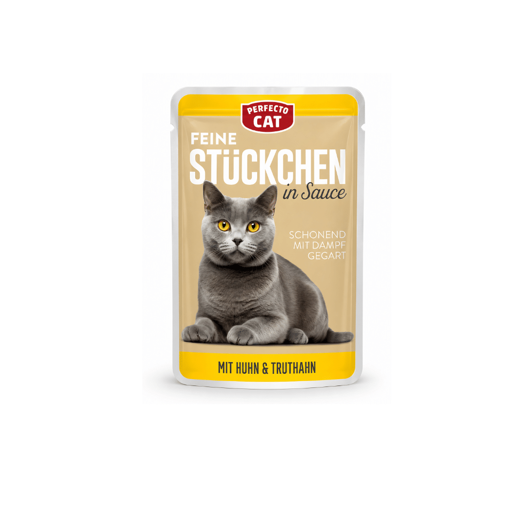 Perfecto Cat Fine Chunks in Sauce Cat Wet Food Pouch With Chicken & Turkey Perfecto Cat Fine Chunks in Sauce Adult Cat Wet Food Pouch With Chicken & Turkey 100gm