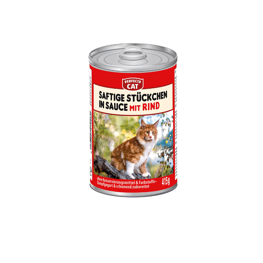 Perfecto Cat Saftige Stuckchen in sauce mit Rind beef 415g Perfecto Cat Saftige Stuckchen in sauce mit Rind ( Beef ) 415g
